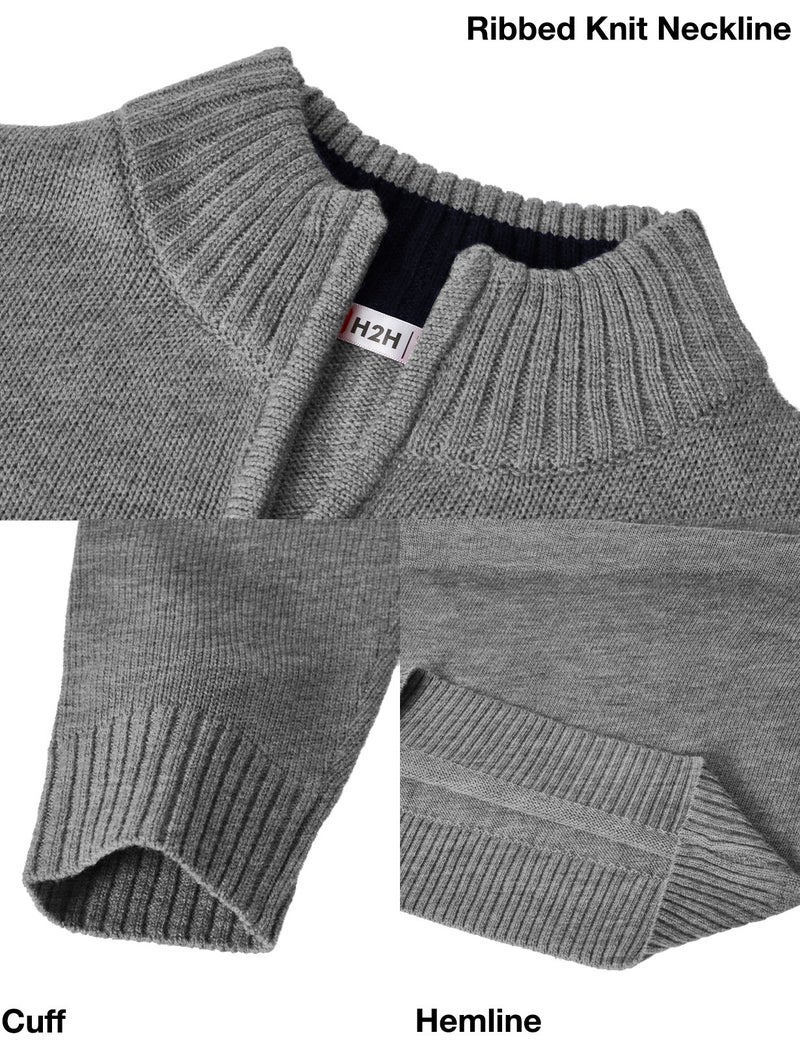 H2H Men's Quarter-Zip Pullover Casual Slim Fit Mock Neck Polo Sweaters Gray US XL/Asia 2XL (KMOSWL021) - Image 5